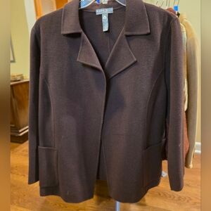 18W Kate Hill Classic Brown Wool Women's Open Front Jacket/Blazer